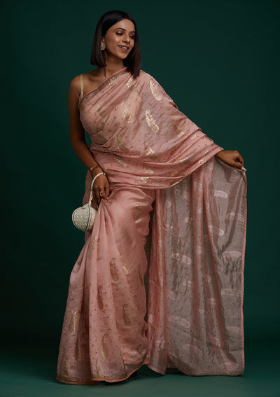Pink Swarovski Shimmer Saree- Koskii