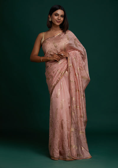 Pink Swarovski Shimmer Saree - Koskii