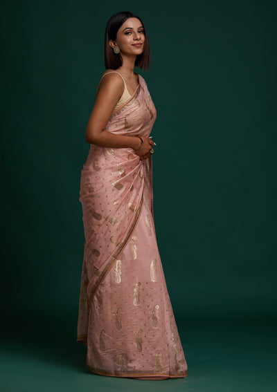 Pink Swarovski Shimmer Saree - Koskii