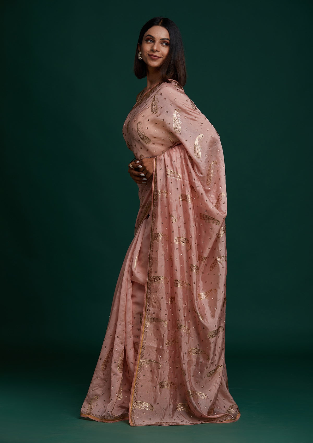 Pink Swarovski Shimmer Saree - Koskii