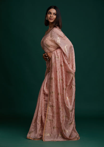 Pink Swarovski Shimmer Saree - Koskii