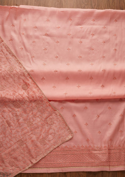 Pink Threadwork Chanderi Designer Unstitched Salwar Suit - koskii