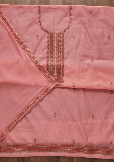 Pink Threadwork Chanderi Designer Unstitched Salwar Suit - Koskii