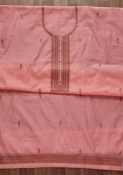 Pink Threadwork Chanderi Designer Unstitched Salwar Suit - Koskii