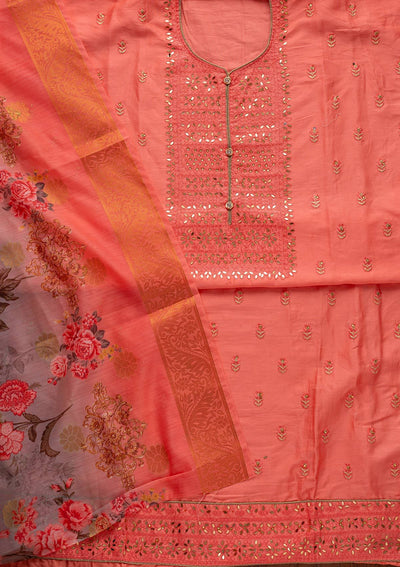 Pink Threadwork Cotton Designer Unstitched Salwar Suit - koskii