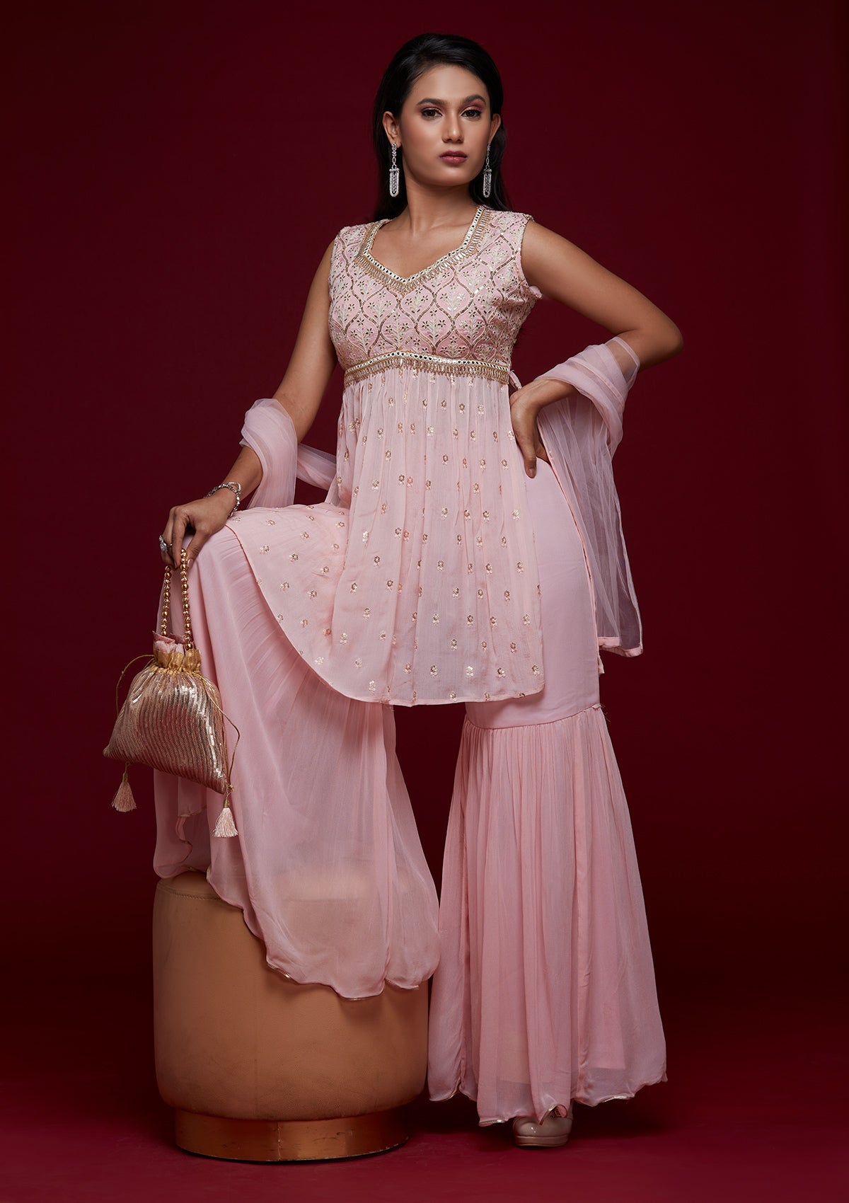 Pink Threadwork Georgette Designer Salwar Suit - Koskii