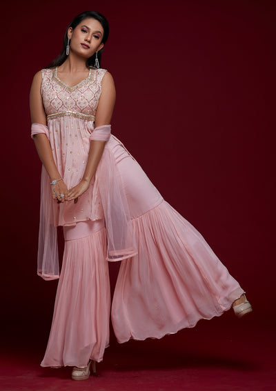 Pink Threadwork Georgette Designer Salwar Suit - Koskii