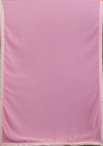 Pink Threadwork Georgette Readymade Salwar Suit-Koskii