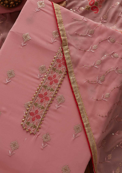 Pink Threadwork Georgette Designer Semi-Stitched Salwar Suit - Koskii
