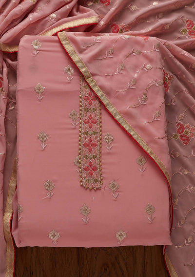 Pink Threadwork Georgette Designer Semi-Stitched Salwar Suit - Koskii