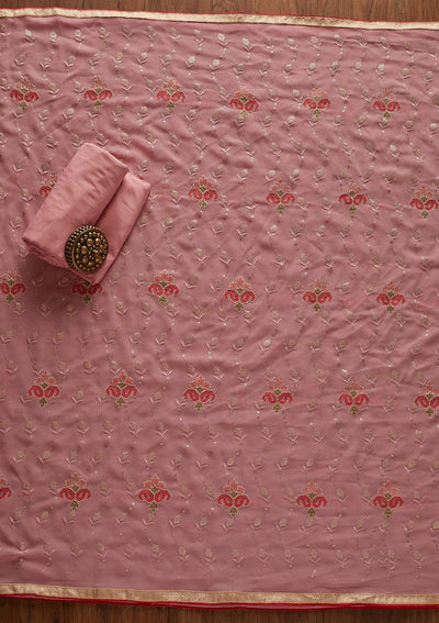 Pink Threadwork Georgette Designer Semi-Stitched Salwar Suit - Koskii