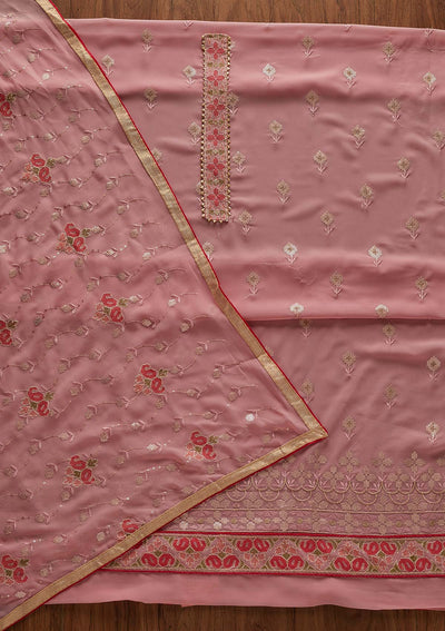 Pink Threadwork Georgette Designer Semi-Stitched Salwar Suit - Koskii