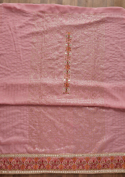 Pink Threadwork Georgette  Unstitched Salwar Suit - Koskii