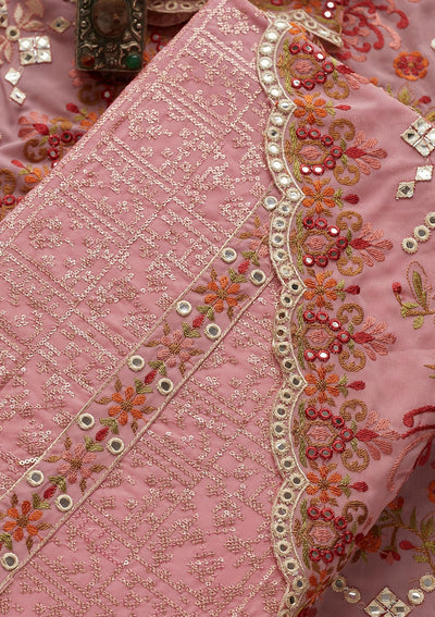 Pink Threadwork Georgette  Unstitched Salwar Suit - Koskii