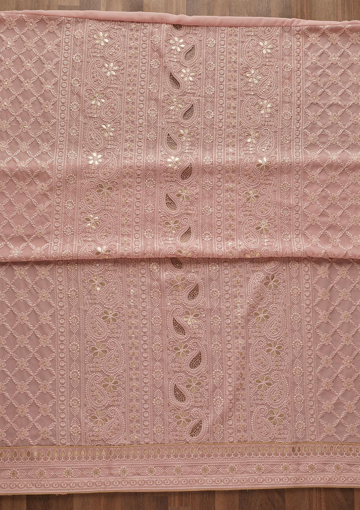 Pink Threadwork Georgette  Unstitched Salwar Suit - Koskii