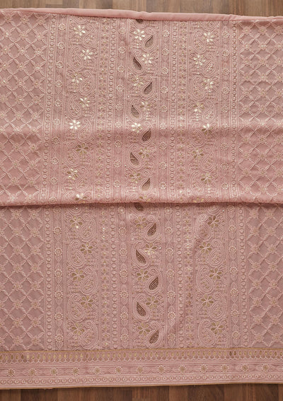 Pink Threadwork Georgette  Unstitched Salwar Suit - Koskii