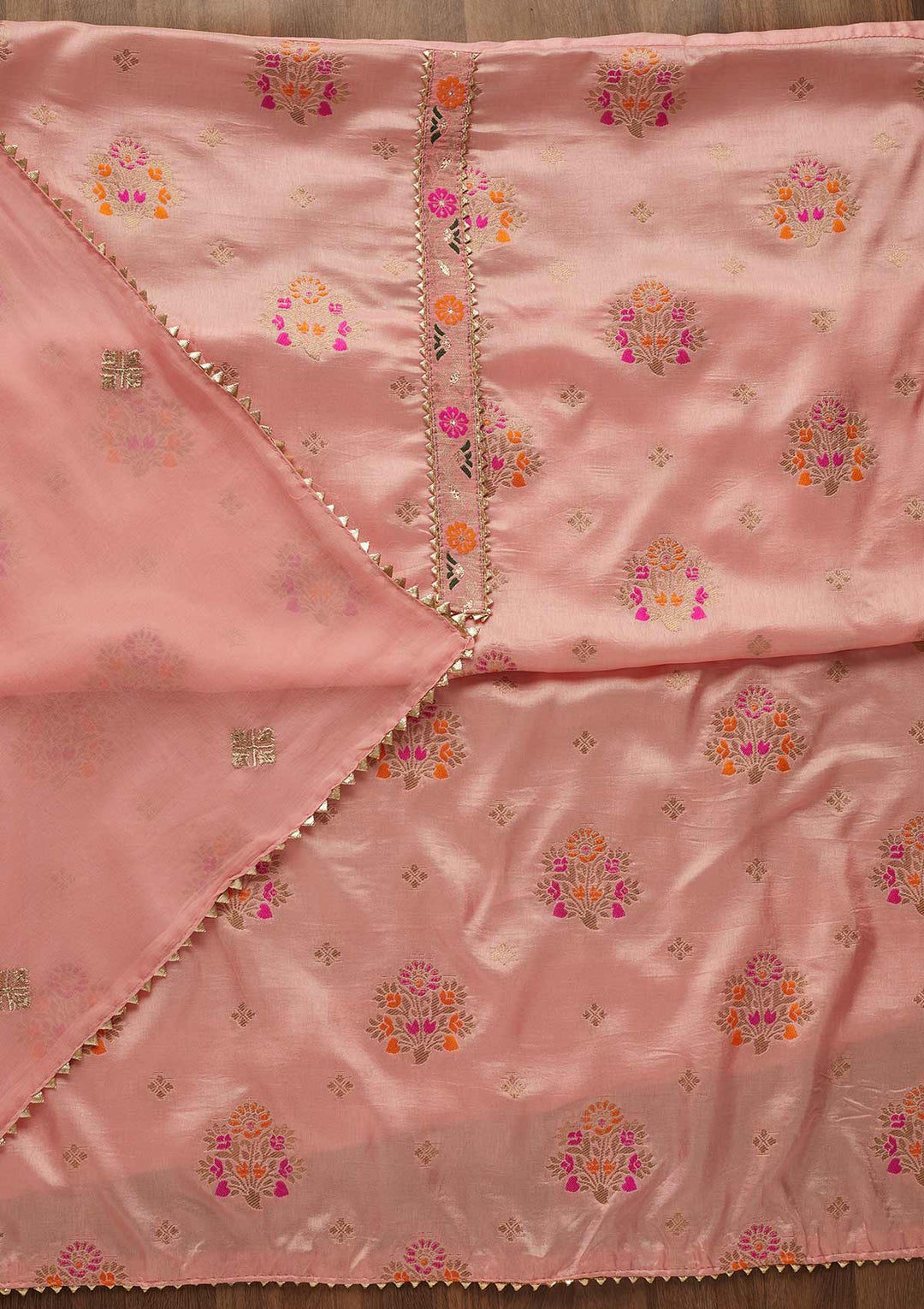 Pink Zariwork Art Silk Unstitched Salwar Suit-Koskii