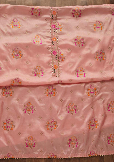 Pink Zariwork Art Silk Unstitched Salwar Suit-Koskii