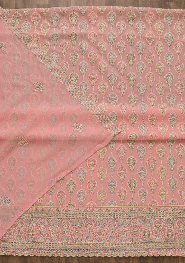 Pink Threadwork Georgette Unstitched Salwar Suit-Koskii