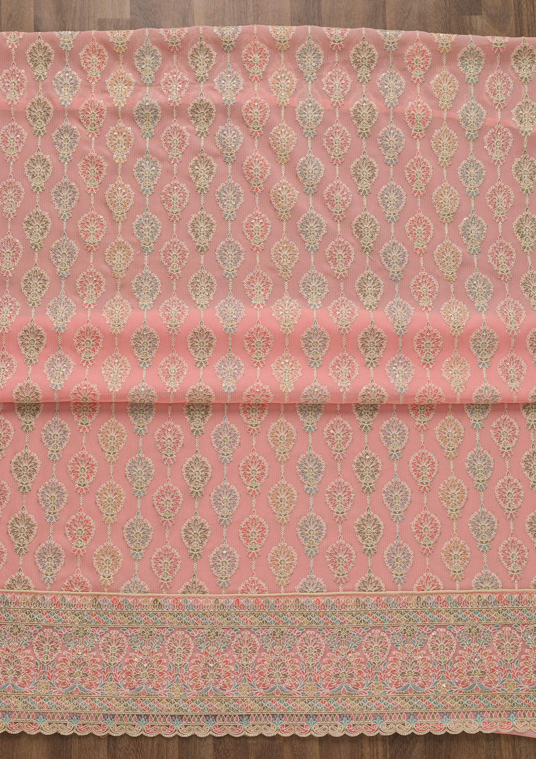 Pink Threadwork Georgette Unstitched Salwar Suit-Koskii