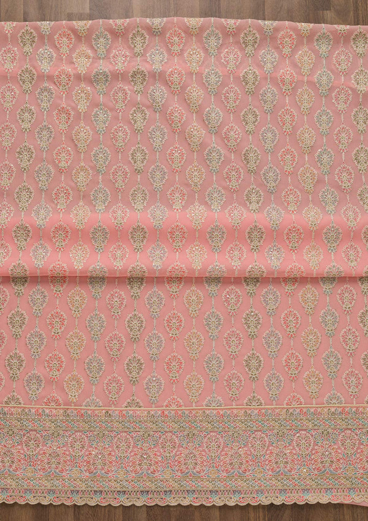 Pink Threadwork Georgette Unstitched Salwar Suit-Koskii