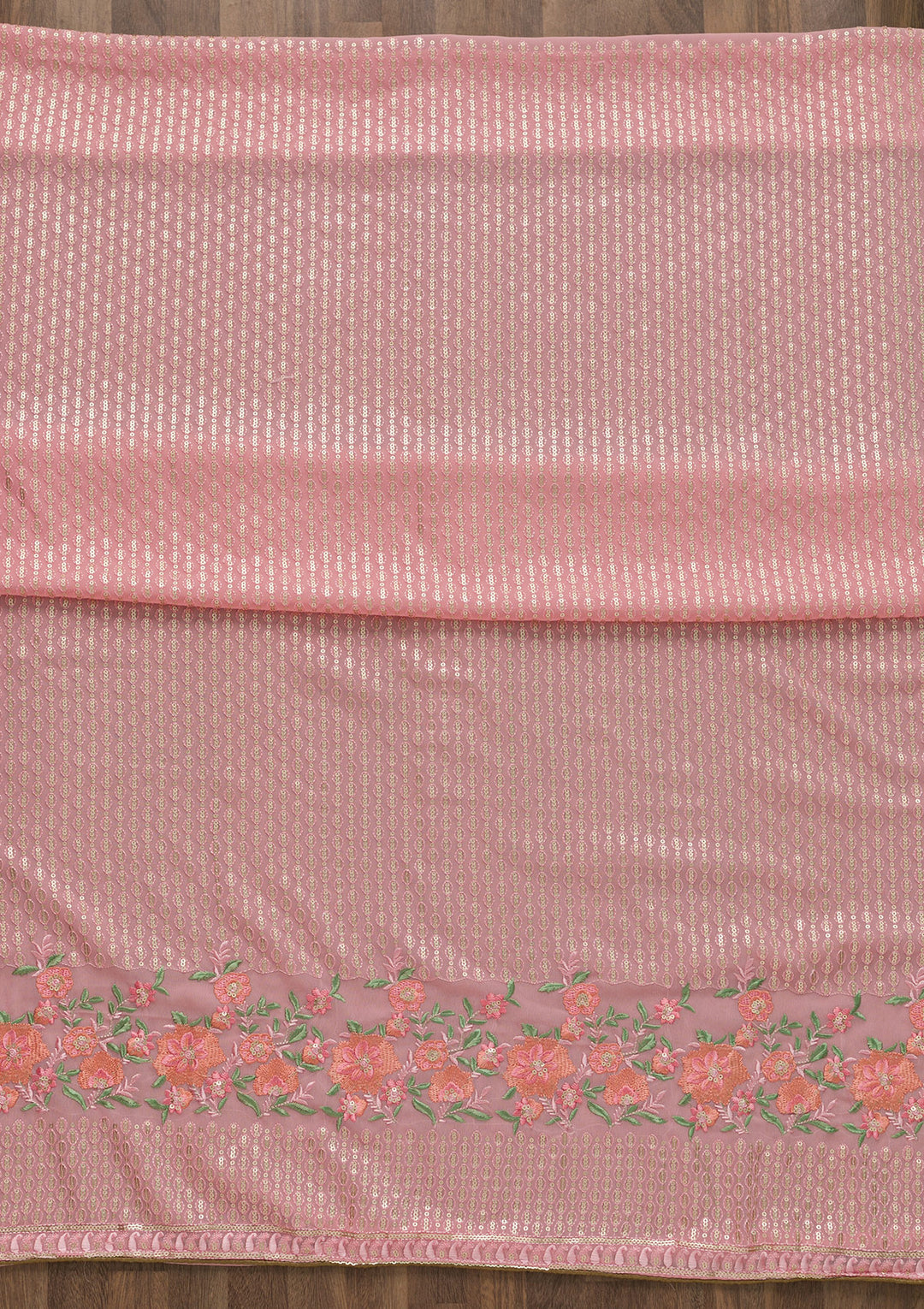 Pink Threadwork Georgette Unstitched Salwar Suit-Koskii