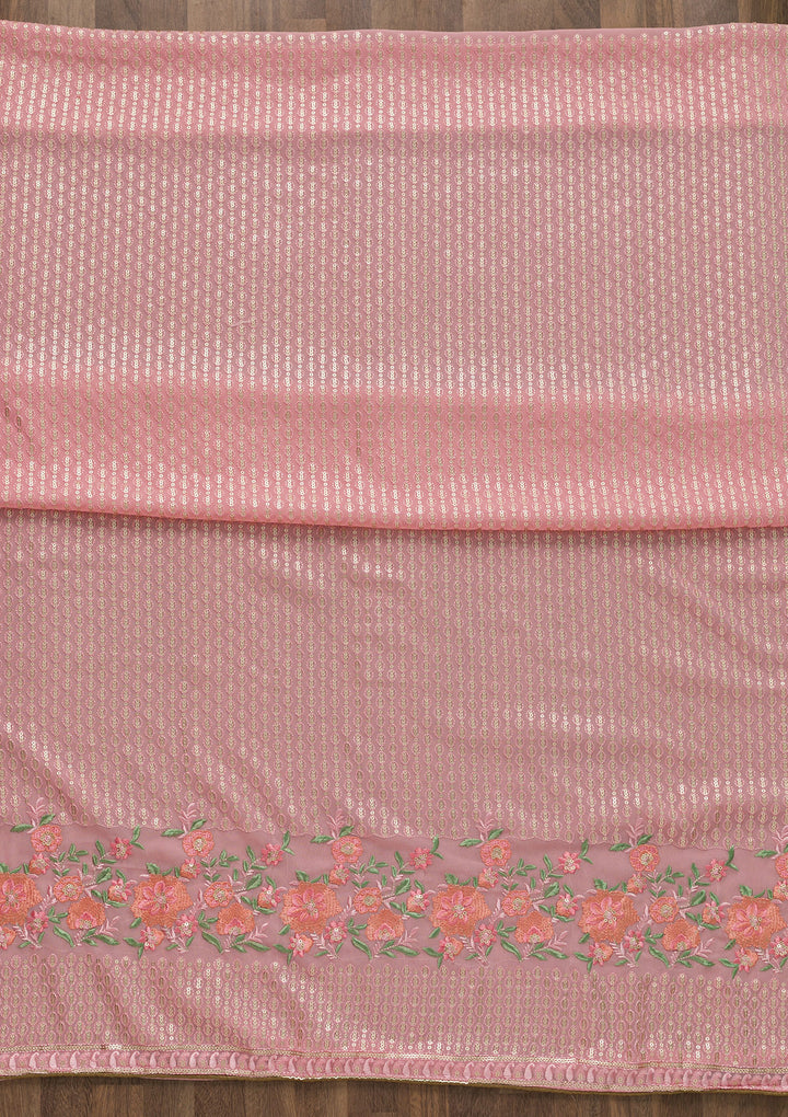 Pink Threadwork Georgette Unstitched Salwar Suit-Koskii