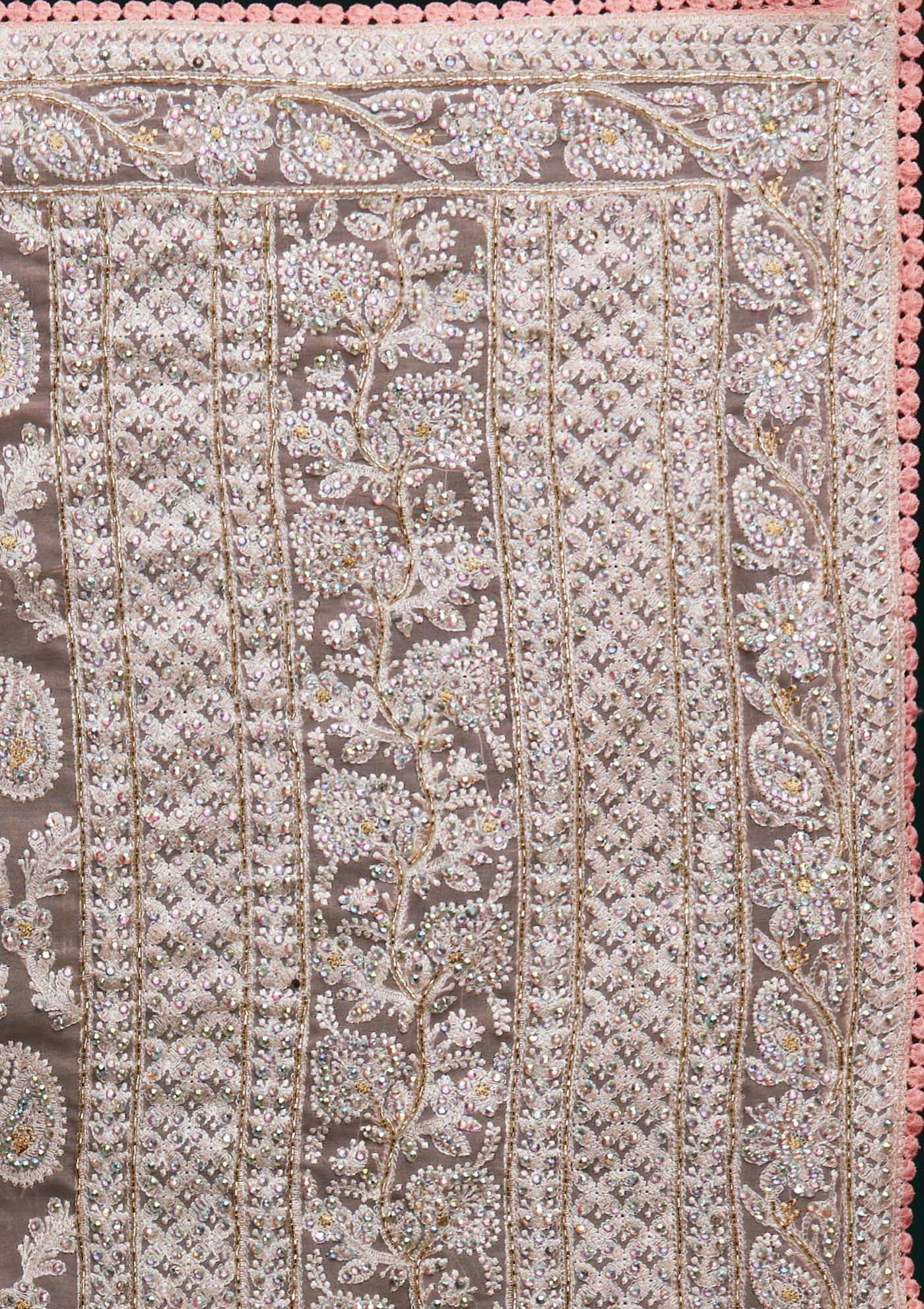 Pink Threadwork Net Saree - Koskii