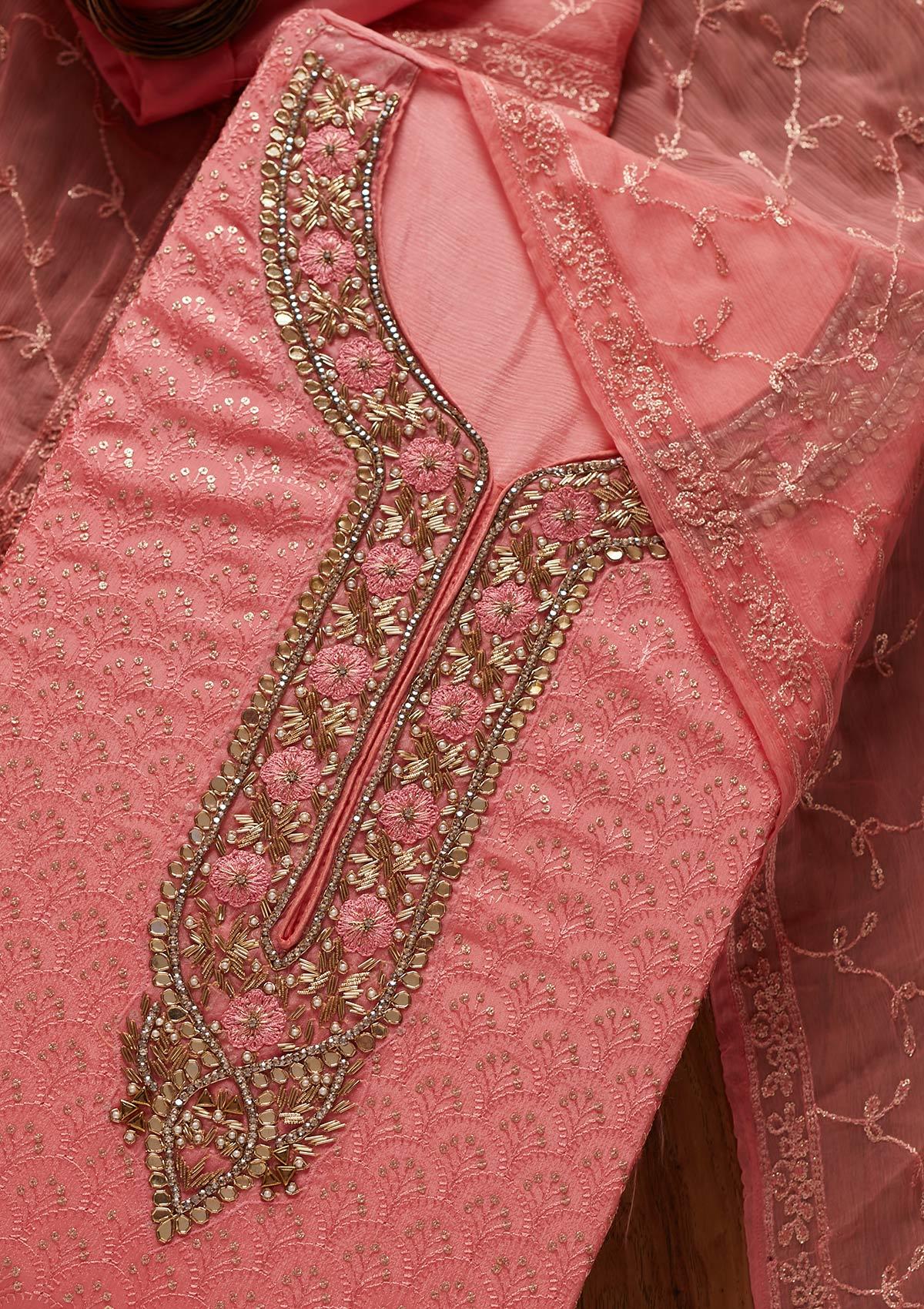 Pink Zardosi Semi Crepe Designer Semi-Stitched Salwar Suit - koskii