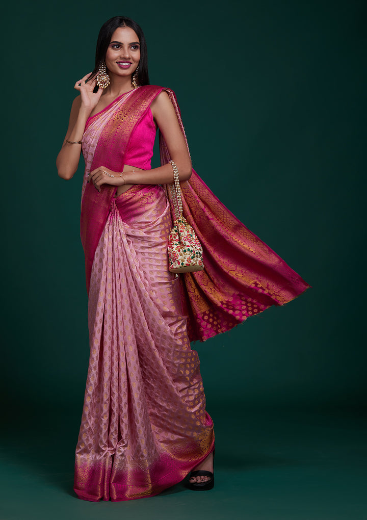 Pink Zariwork Art Silk Saree - Koskii
