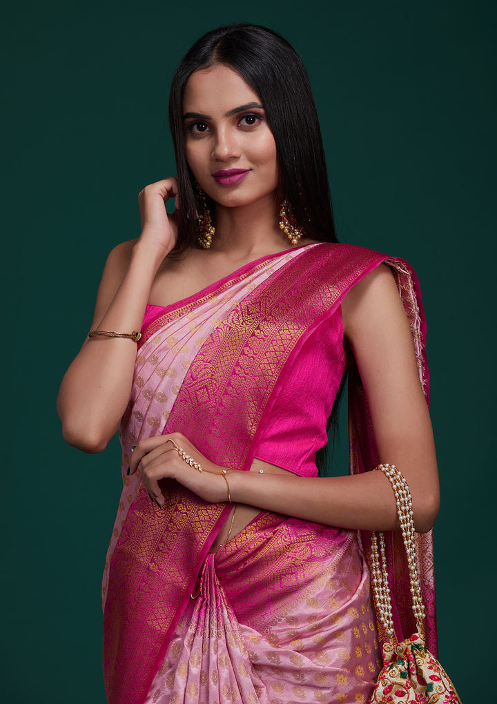 Pink Zariwork Art Silk Saree - Koskii