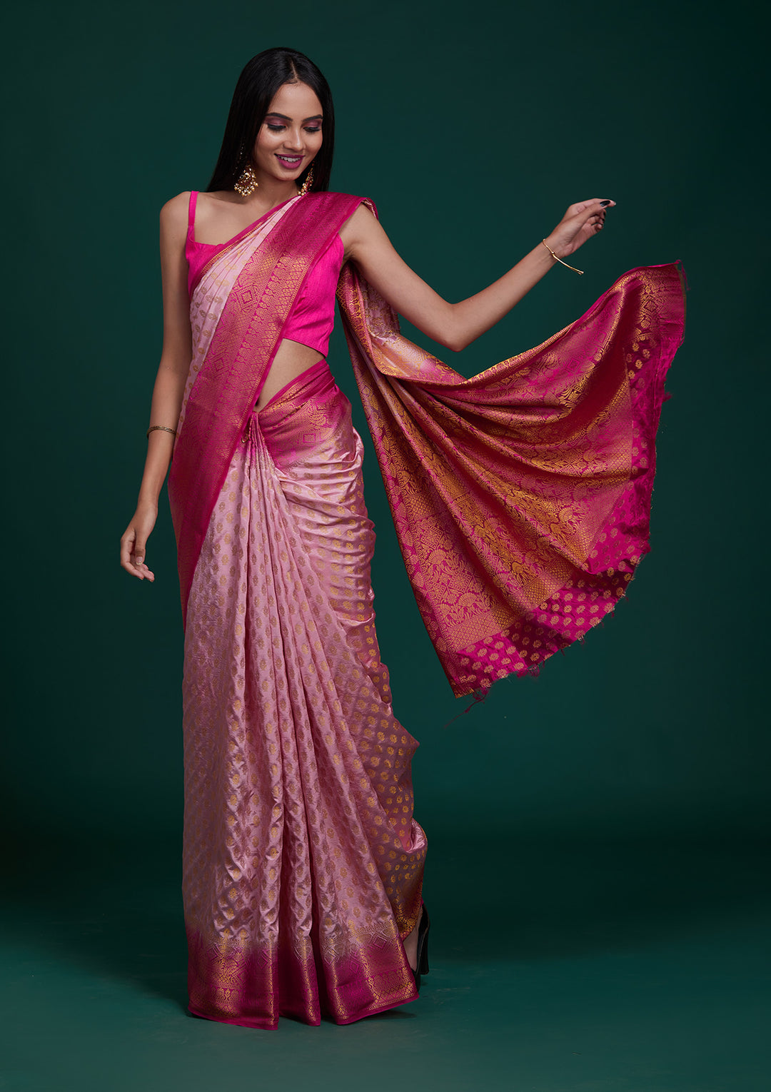 Pink Zariwork Banarasi Silk Saree - Koskii