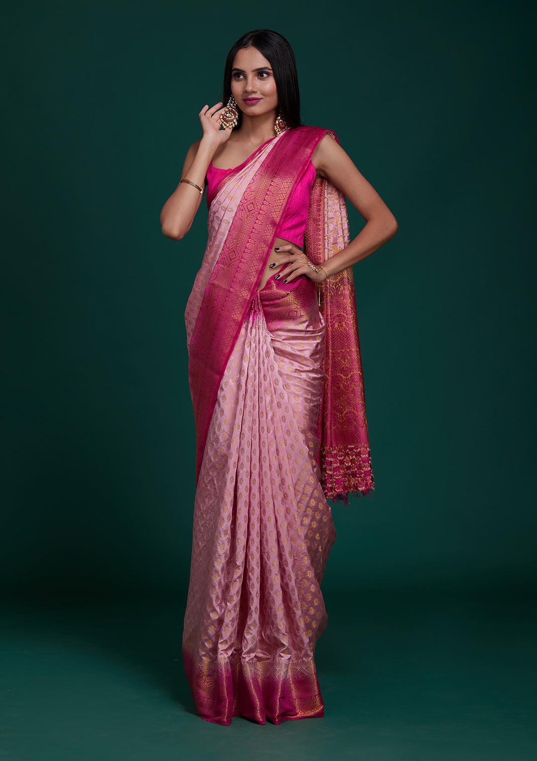 Pink Zariwork Art Silk Saree - Koskii