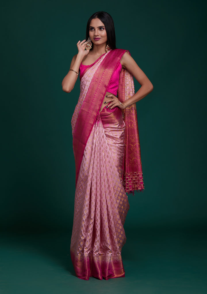 Pink Zariwork Art Silk Saree - Koskii