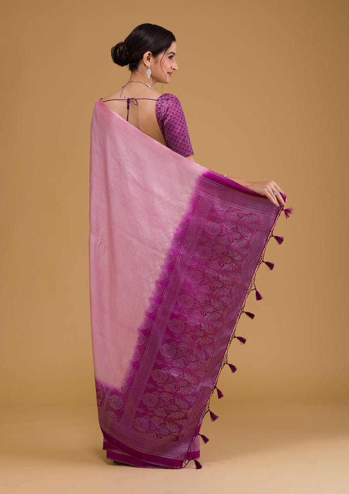 Pink Zariwork Art Silk Designer Saree-Koskii