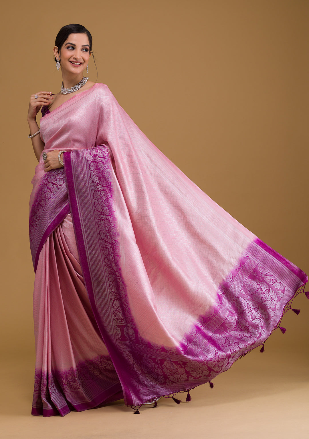 Pink Zariwork Art Silk Designer Saree-Koskii