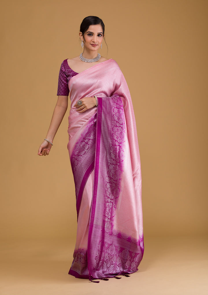 Pink Zariwork Art Silk Designer Saree-Koskii