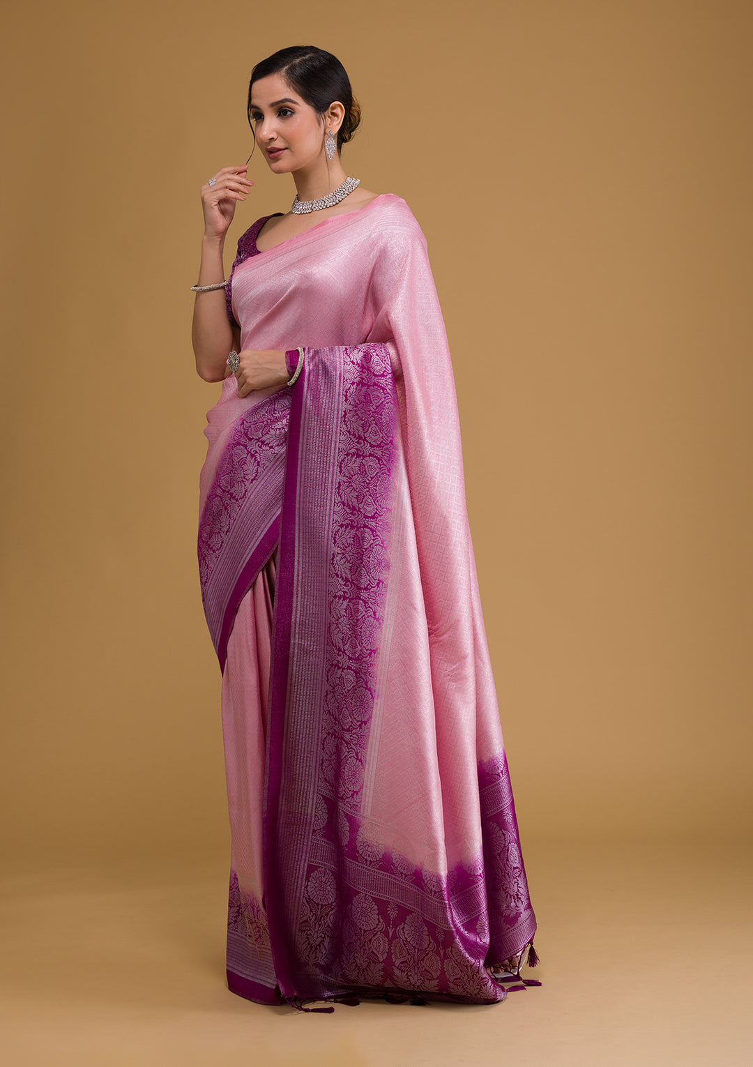 Pink Zariwork Art Silk Designer Saree-Koskii
