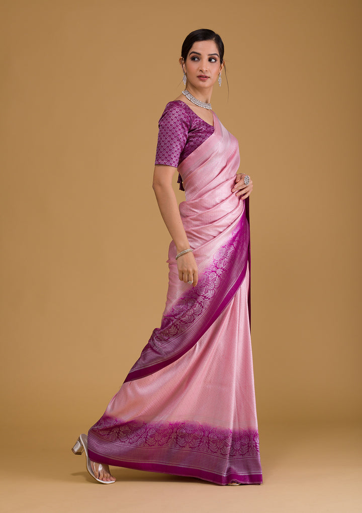Pink Zariwork Art Silk Designer Saree-Koskii