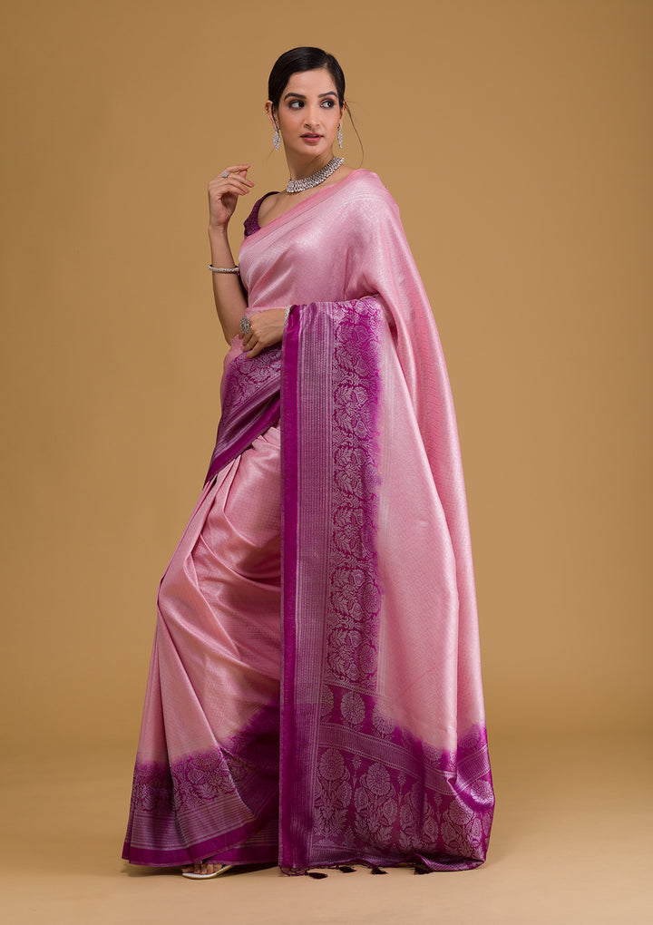 Pink Zariwork Art Silk Designer Saree-Koskii