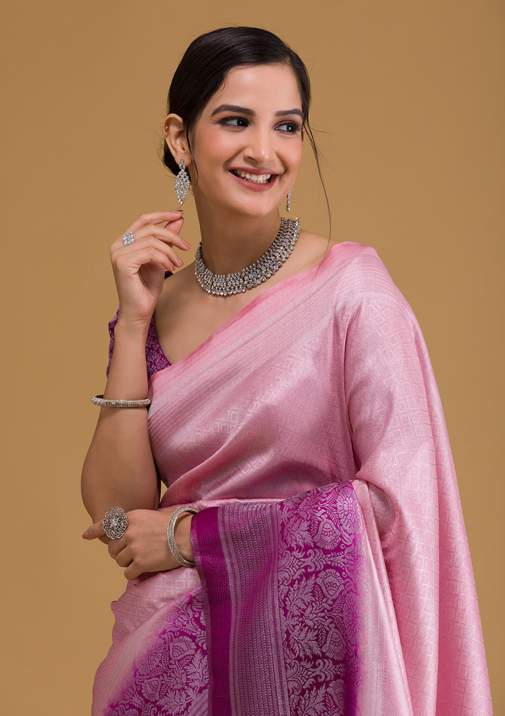 Pink Zariwork Art Silk Designer Saree-Koskii