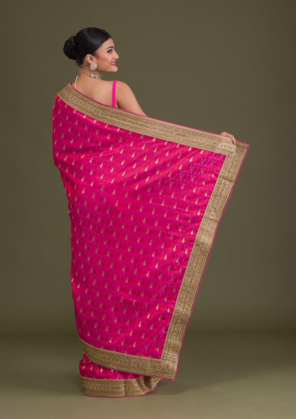 Pink Zariwork Art Silk Unstitched Saree-Koskii