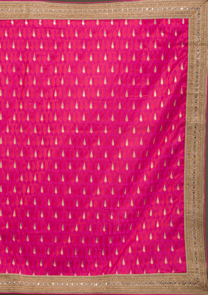 Pink Zariwork Art Silk Unstitched Saree-Koskii
