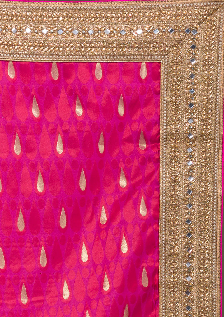 Pink Zariwork Art Silk Unstitched Saree-Koskii