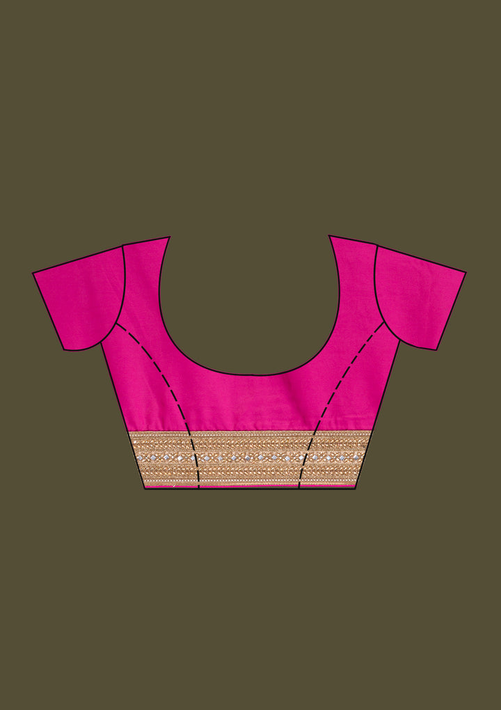 Pink Zariwork Art Silk Unstitched Saree-Koskii