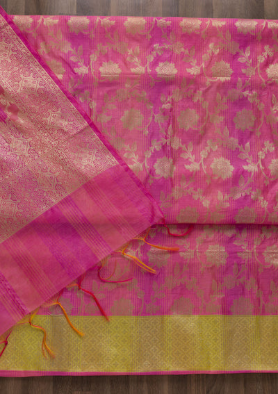 Pink Zariwork Banarasi Unstitched Salwar Suit-Koskii