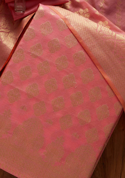 Pink Zariwork Banarasi Designer Unstitched Salwar Suit - koskii