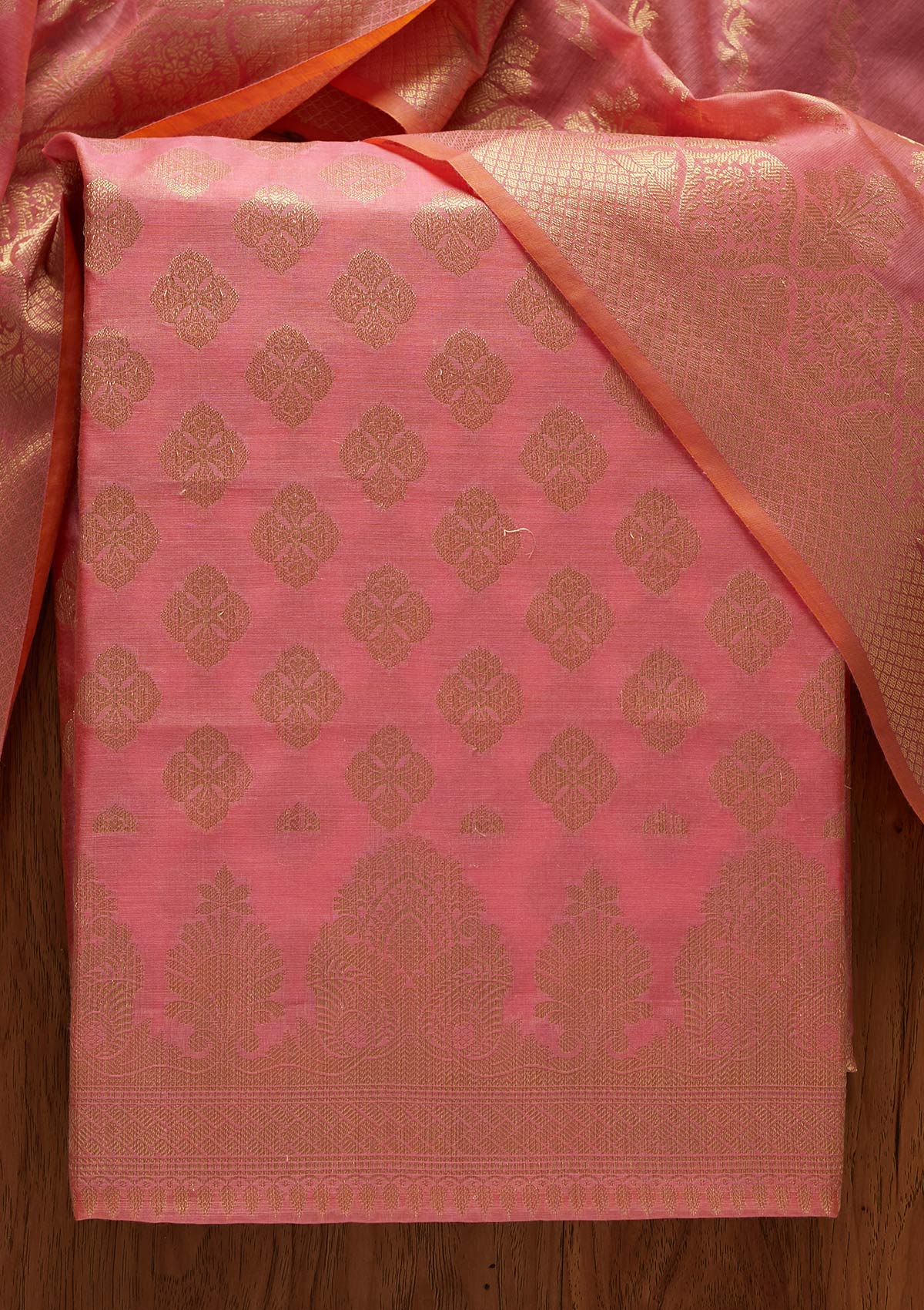 Pink Zariwork Banarasi Designer Unstitched Salwar Suit - koskii