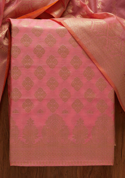 Pink Zariwork Banarasi Designer Unstitched Salwar Suit - koskii