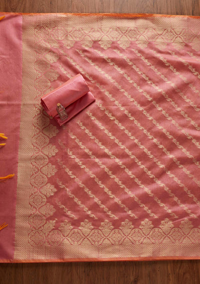Pink Zariwork Banarasi Designer Unstitched Salwar Suit - koskii